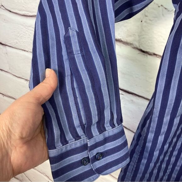 Van Heusen Mens Blue Striped Broadcloth Button Up Long Sleeve Shirt w/Pocket XL - Picture 5 of 10